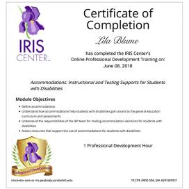 iris certificate